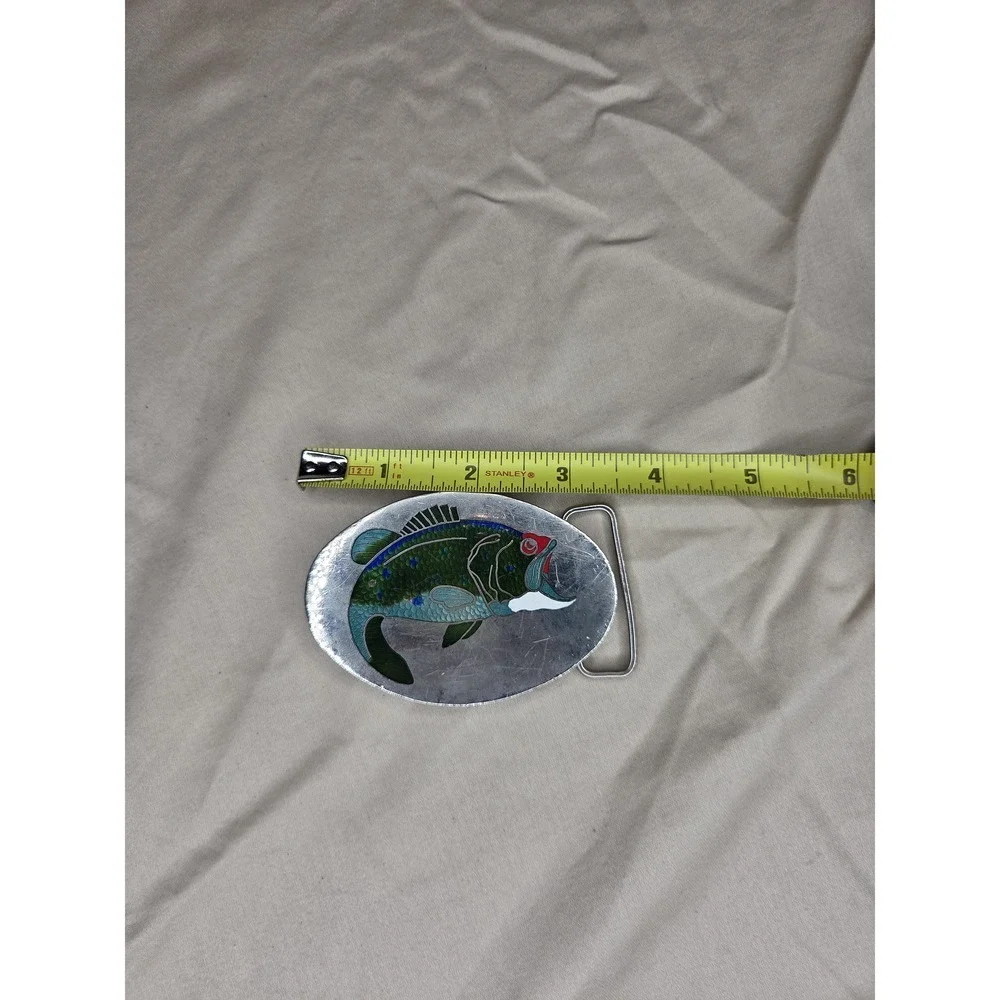 Small Oval Green and Silver Belt Buckle - Trout Fishing Sportsman Scene